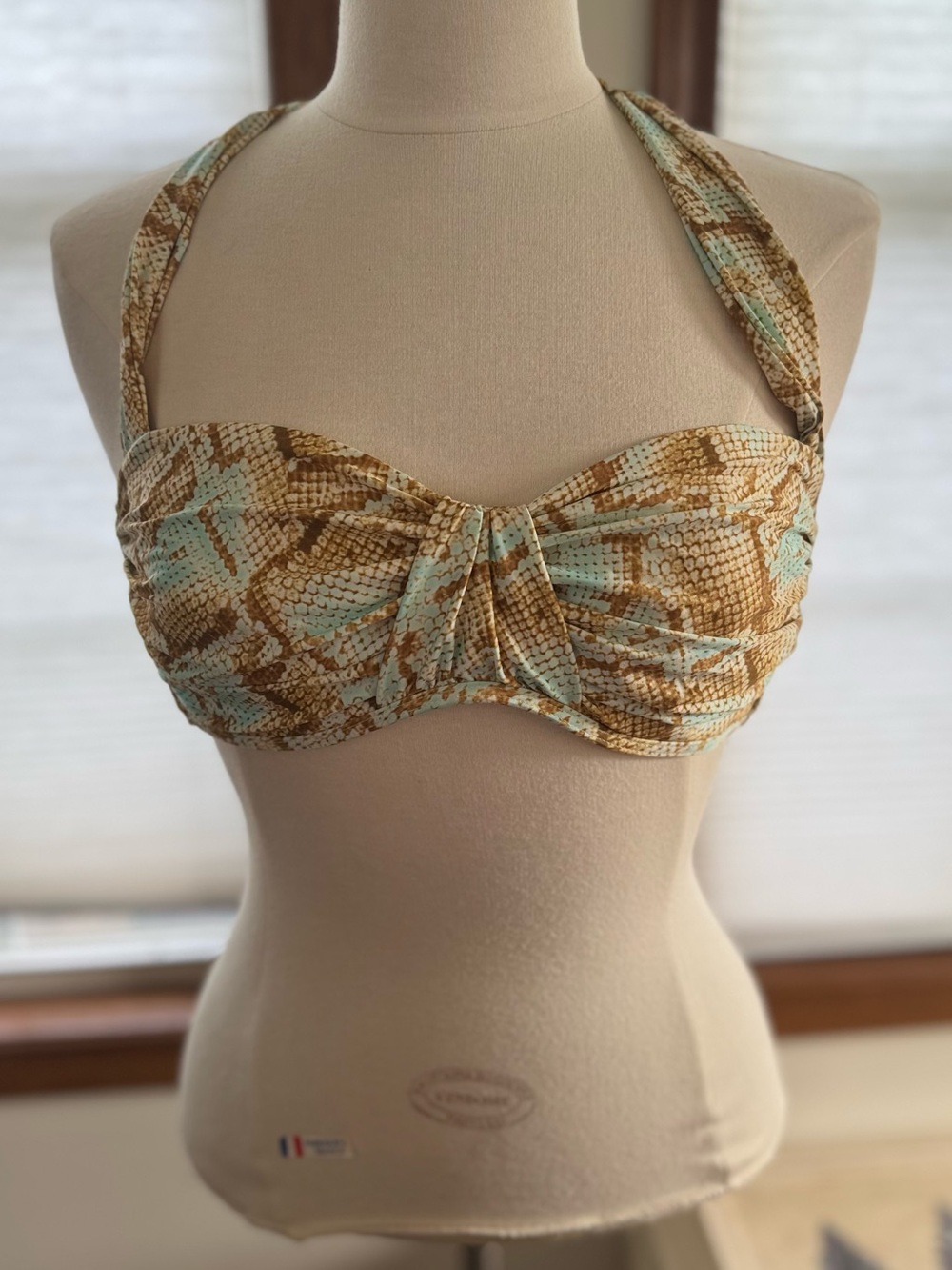 Antonio Melani Size M Aqua Brown Snake print  halter bikini top